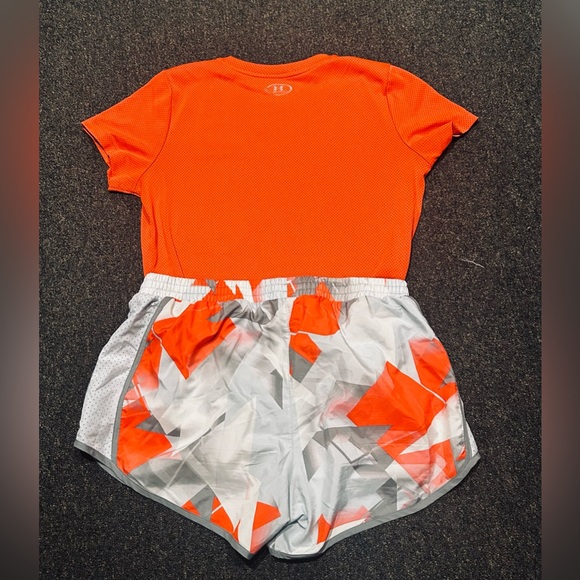 Under Armour Pants - Under Armour Women's Orange and Gray Shorts with Matching T-shirt